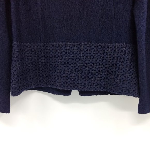 ST‎ JOHN Caris Geo Blazer Women's 6 Navy Santa Knit Lace Notch Collar Jacket - Picture 4 of 16